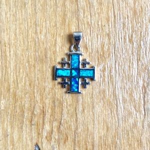 Sterling silver and opal Jerusalem Cross pendant